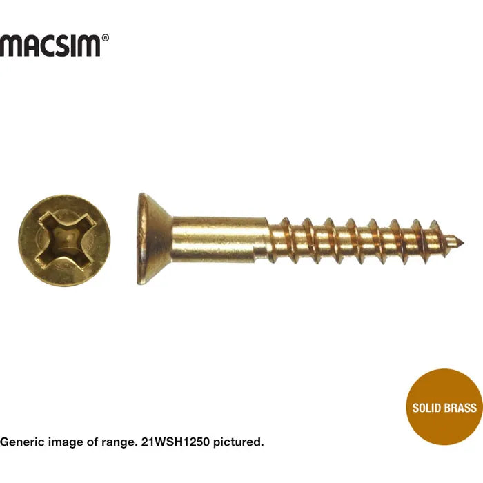 Macsim Solid Brass wood screws - gauge x length x box quantity