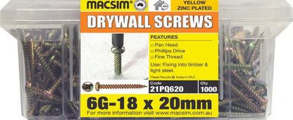 Macsim Pan Head Drywall Screws Yellow Zinc Plated - Various Size and Quantities