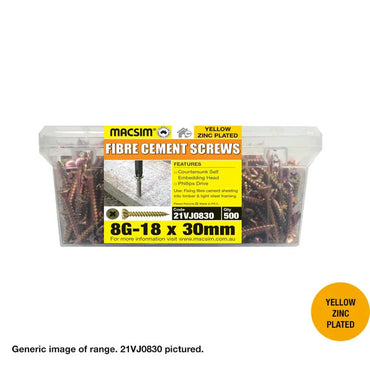 Macsim Countersunk Fibre Cement Screws - Tub of 500 - Various Sizes in Galvanised or Yellow Zinc Plated