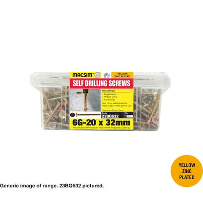 Macsim Bugle Head Self Drilling Screws (Phillips Drive) Yellow Zinc Plated  - Various Size and Quantities