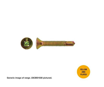 Macsim Countersunk Self Drilling Screws (Square Drive) Yellow Zinc Plated - Box of 1000 - Various Sizes
