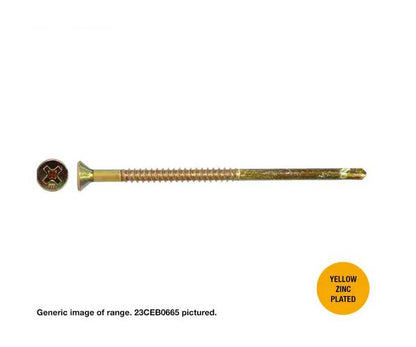 Macsim Countersunk Self Drilling EXTENDED POINT Screws - Yellow Zinc Plated - 6G x 65mm - Box of 1000