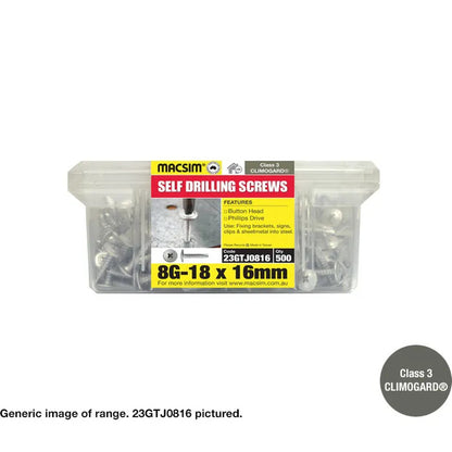 Macsim Button Head Self Drilling Screws (Phillips Drive) Galvanised - Various Sizes and Quantities