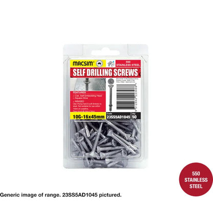 Macsim Self Drilling Wing-Tip Decking Screws (Square Drive) Bi-Metal & 550 Grade Stainless Steel Options - 10G x 45mm