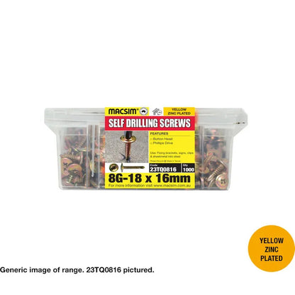 Macsim Button Head Self Drilling Screws (Phillips Drive) Yellow Zinc Plated - Various Sizes and Quantities