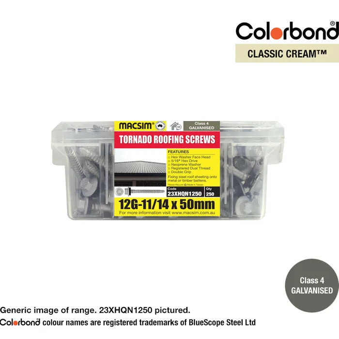 Self Drilling Galvanised Tornado Roofing Neoprene Washer Screw 12g x Length and Quantity - Painted Head Options