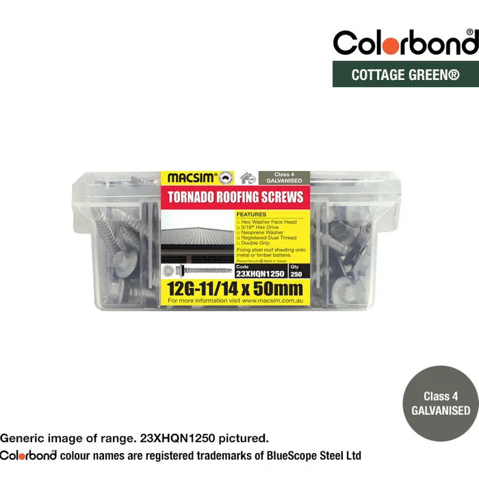 Self Drilling Galvanised Tornado Roofing Neoprene Washer Screw 12g x Length and Quantity - Painted Head Options