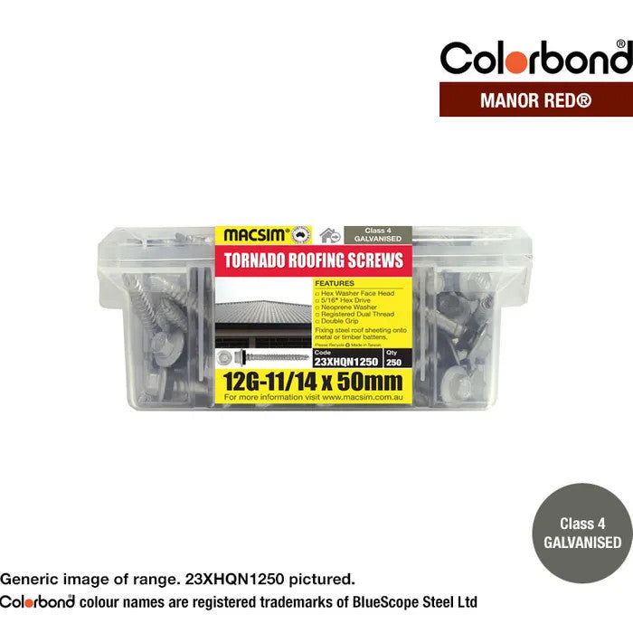 Self Drilling Galvanised Tornado Roofing Neoprene Washer Screw 12g x Length and Quantity - Painted Head Options