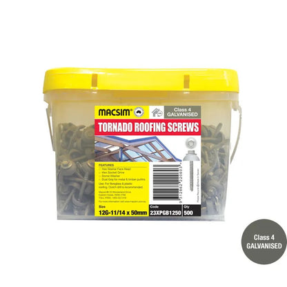 Self Drilling Galvanised Tornado Roofing Screw + Dome Washer 12g x 50mm