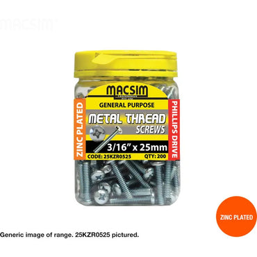 Macsim Round Head Metal Thread Phillips Drive Machine Screws Zinc - Various Sizes and Quantities