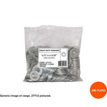 Heavy Duty Zinc Flat Round Washer - Various Metric Dimensions and Quantities