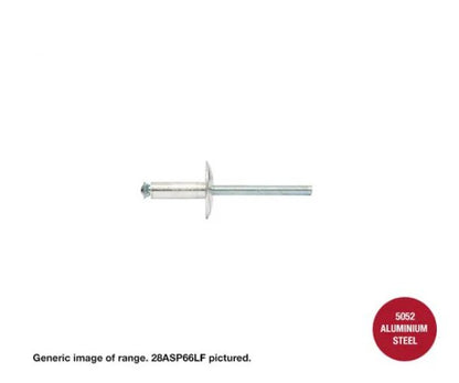 Aluminium Steel Large Flange Peel Rivets 4.8mm Diameter x Max Grip in Box of 200 or 250
