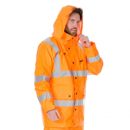 Hi-Vis 2 Tone Waterproof X-Back Rail Taped Rain Jacket - Various Sizes
