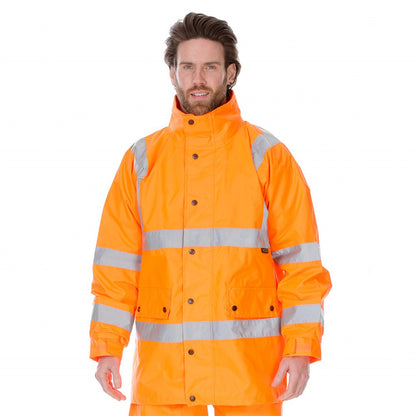 Hi-Vis 2 Tone Waterproof X-Back Rail Taped Rain Jacket - Various Sizes