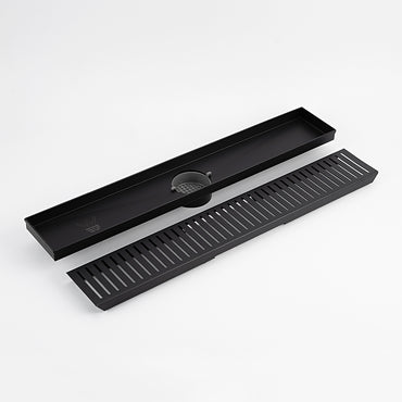 Radiant Matt Black Linear Slotted Floor Grate 100mm x Various Lengths in 2 Outlet Sizes