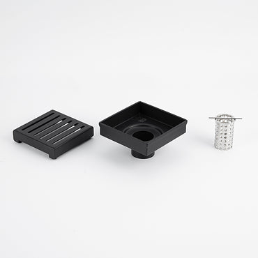 Radiant Matt Black Square Slotted Floor Grate 100mm x 100mm in 2 Outlet Sizes