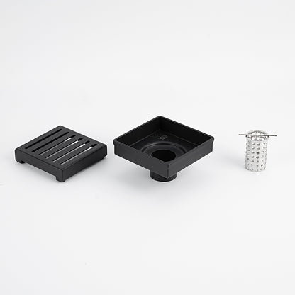 Radiant Matt Black Square Slotted Floor Grate 100mm x 100mm in 2 Outlet Sizes