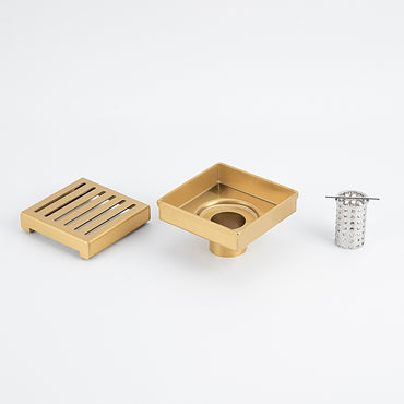 Radiant Brushed Gold Square Slotted Floor Grate 100mm x 100mm in 2 Outlet Sizes