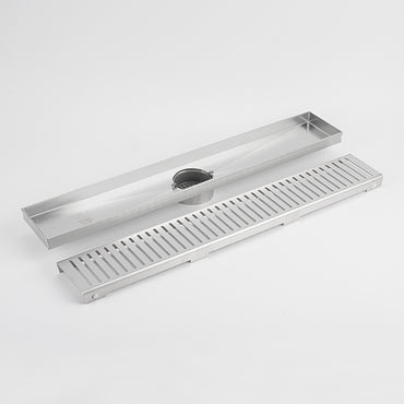 Radiant Brushed Satin Linear Slotted Floor Grate 100mm x Various Lengths in 3 Outlet Sizes