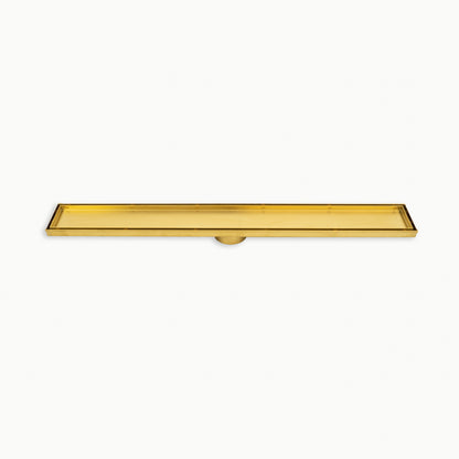 Radiant Brushed Gold Linear Tile Insert Floor Grate 100mm - 4 Length Options x 2 Outlet Sizes