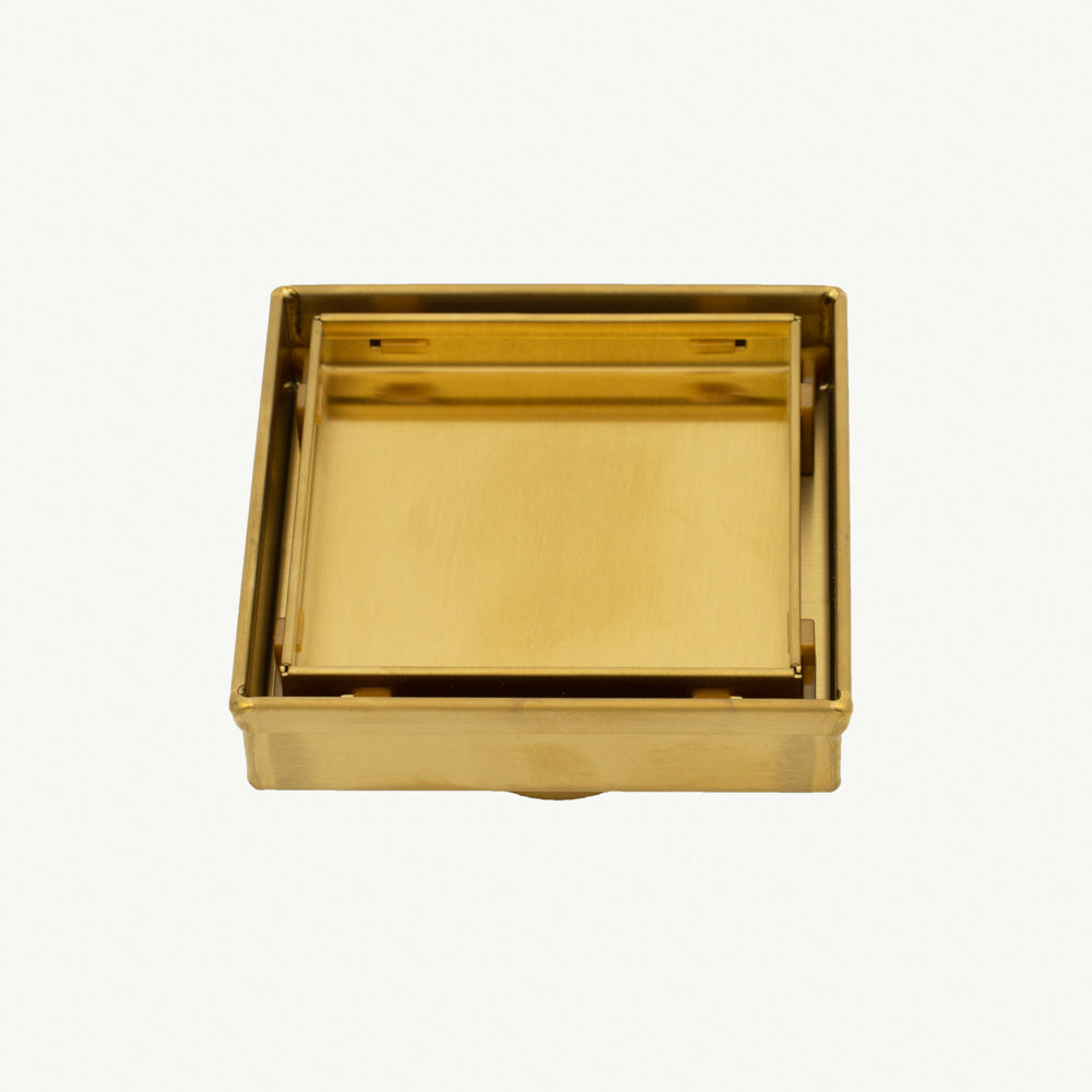 Radiant Brushed Gold  316 Stainless Steel Square Tile Insert Shower Grate - 3 Outlet Sizes