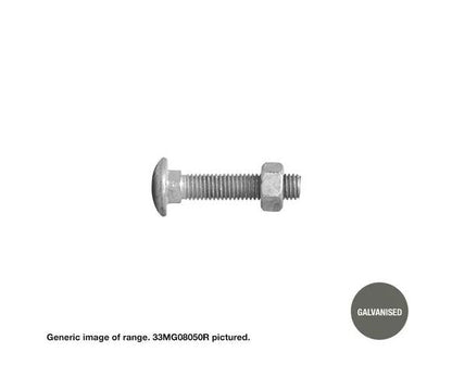 Cup Head Galvanised Carriage Bolt and Nut Metric Diameter x Length in Various Box Quantities
