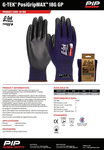 G-Tek Posigripmax 18G GP Gloves - 12 Pairs in 7 Size Options