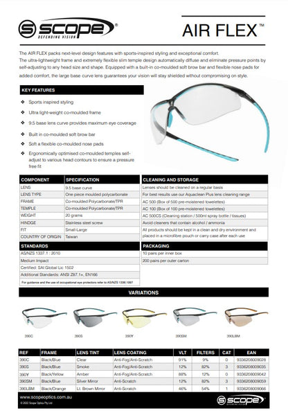 Scope Air Flex Safety Glasses - 10 pairs in 5 Lens Colour Options
