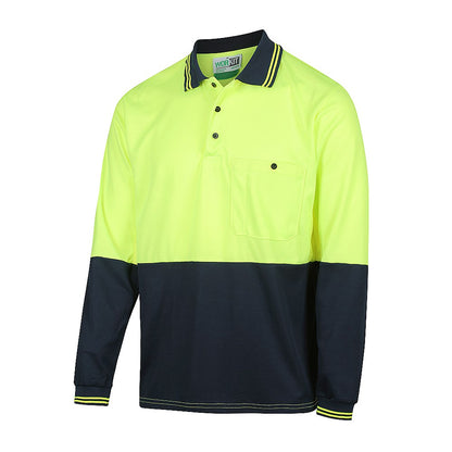 Hi Vis Long Sleeve Poly Cotton Polo Shirt - 2 Colour Options in Various Sizes