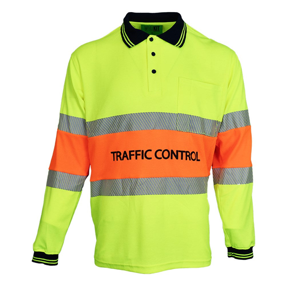 Hi Vis Traffic Control Long Sleeve Poly Cotton Polo Shirt - 2 Colour Options in Various Sizes