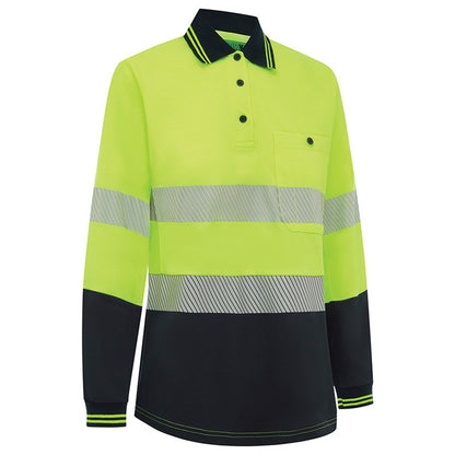 Womens Long Sleeve Hi Vis Poly Cotton Taped Polo Shirt - 2 Colour Options in Various Sizes