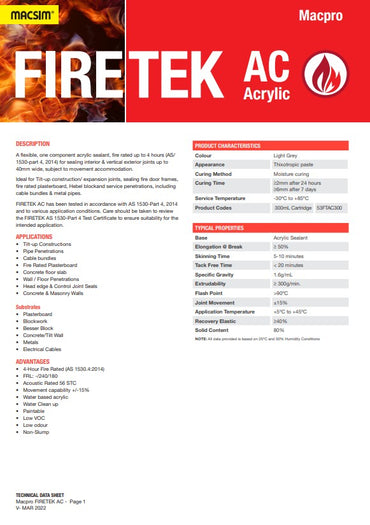 MacPro FireTek AC Acrylic Light Grey 300ml cartridge - Box of 20