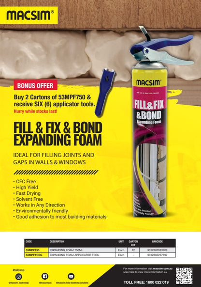 Macsim PU Expanding Foam 750ml can - Box of 12