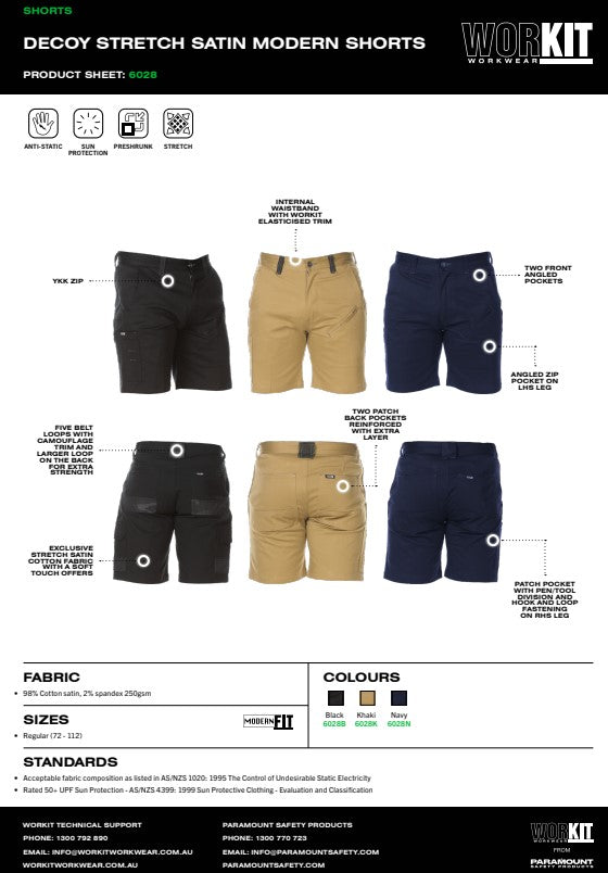 Decoy Stretch Satin Modern Shorts - 3 Colour Options in Various Sizes