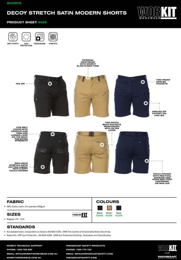 Decoy Stretch Satin Modern Shorts - 3 Colour Options in Various Sizes