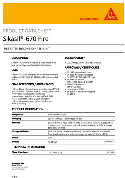 SikaSil-670 Fire Grey 300ml Cartridge - Box of 12