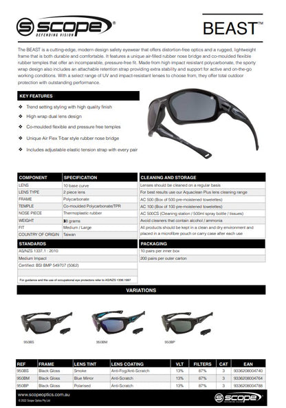 Scope Beast Black Frame Safety Glasses - 3 Lens Colour Options