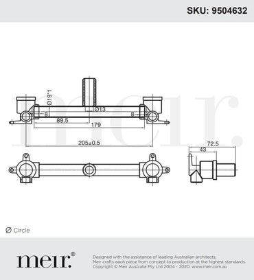 Meir Ardent Sink Breech Bottom End Basin In-Wall Assembly 200mm or 300mm