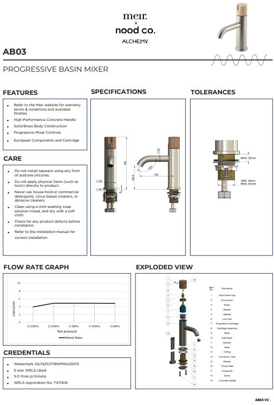 Meir X Nood Co. Alchemy Series Progressive Basin Mixer - Various Colour Finishes