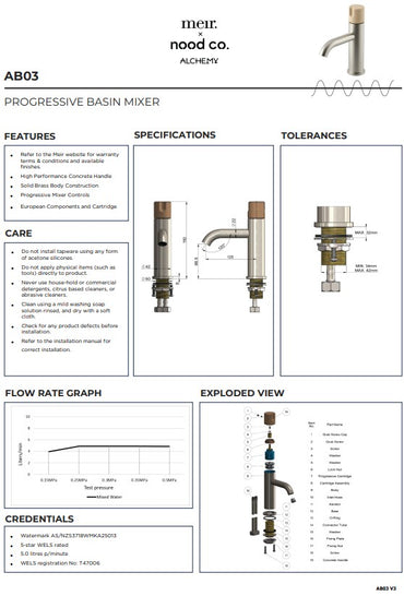 Meir X Nood Co. Alchemy Series Progressive Basin Mixer - Various Colour Finishes