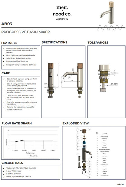 Meir X Nood Co. Alchemy Series Progressive Basin Mixer - Various Colour Finishes