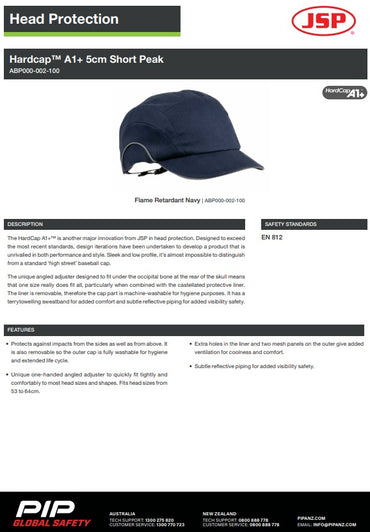 JSP Hardcap A1 Flame Retardant 5cm Peak Navy
