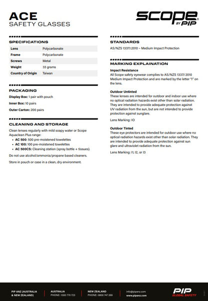 Scope Ace Safety Glasses Polarised Lens - 6 Frame/Lens Colour Options