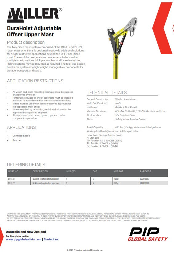 Miller DuraHoist Masts, Extensions, Posts and Bases