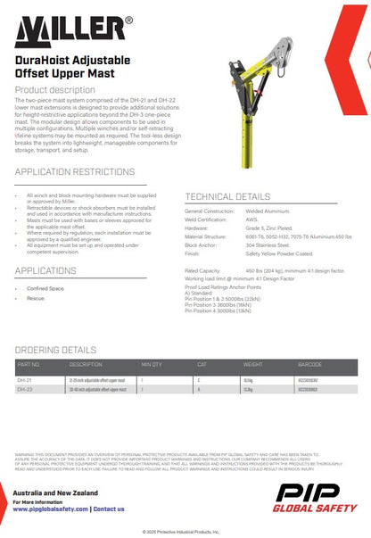 Miller DuraHoist Masts, Extensions, Posts and Bases
