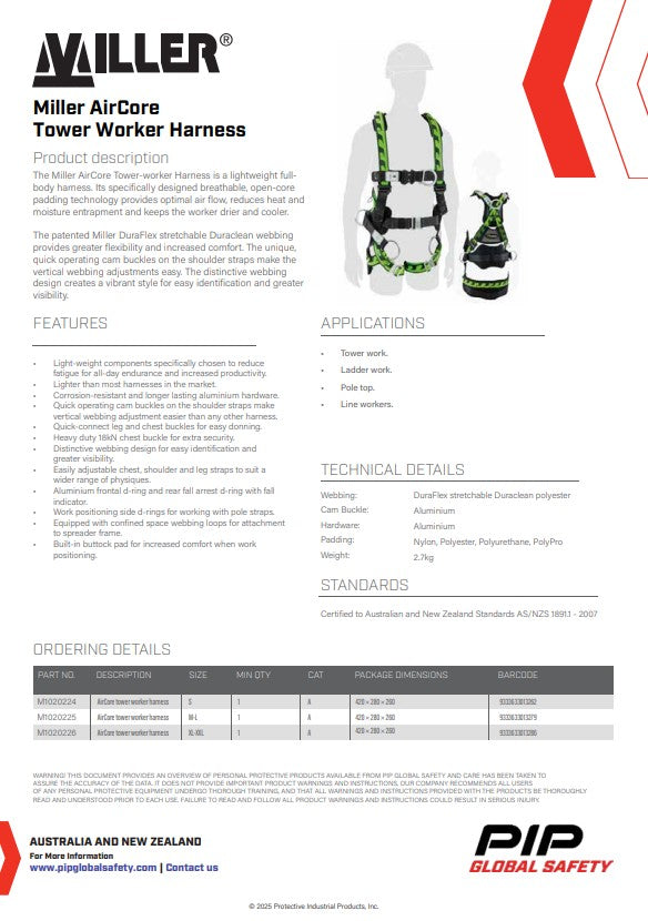 Miller AirCore Tower Worker Harnesses