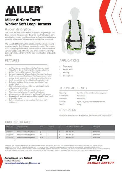 Miller AirCore Tower Worker Soft Loop Harnesses