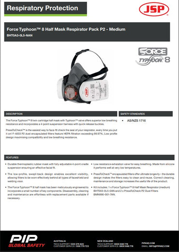 JSP Force Typhoon 8 Half Mask Respirator Pack With P2 Filters