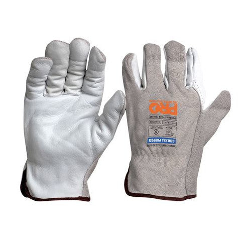 Pro Choice Riggamate Natural Cowgrain Palm / Split Back Gloves 12 Pairs - 6 Size Options