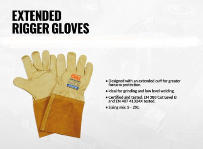 Pro Choice Cow Grain Rigger Gloves with Extended Cuff 1 Pair - 5 Size Options